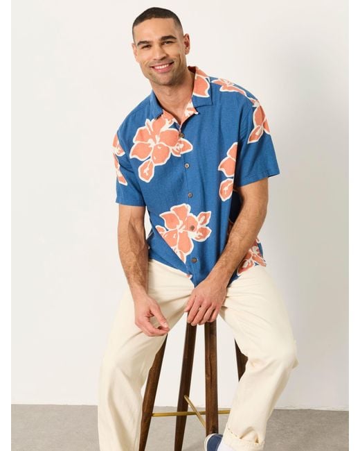 FatFace Blue Fatface Short Sleeve Relaxed Fit Large Hawaiian Floral Shirt for men