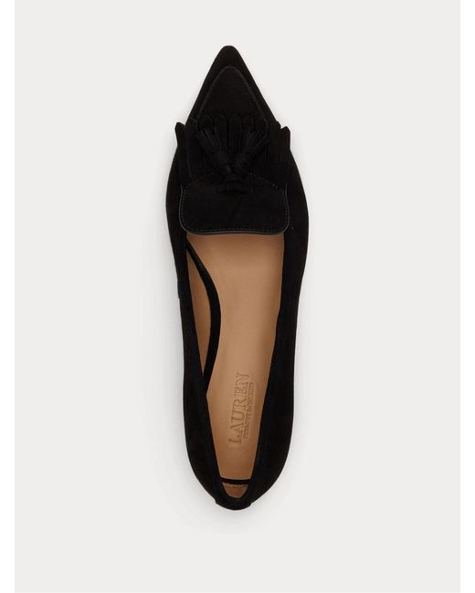 Ralph Lauren Black Londyn Sheep-Suede Kiltie Ballet Flats