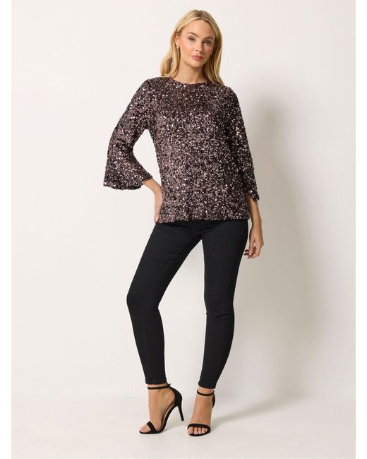 M Com Brown Sequin Flute Top