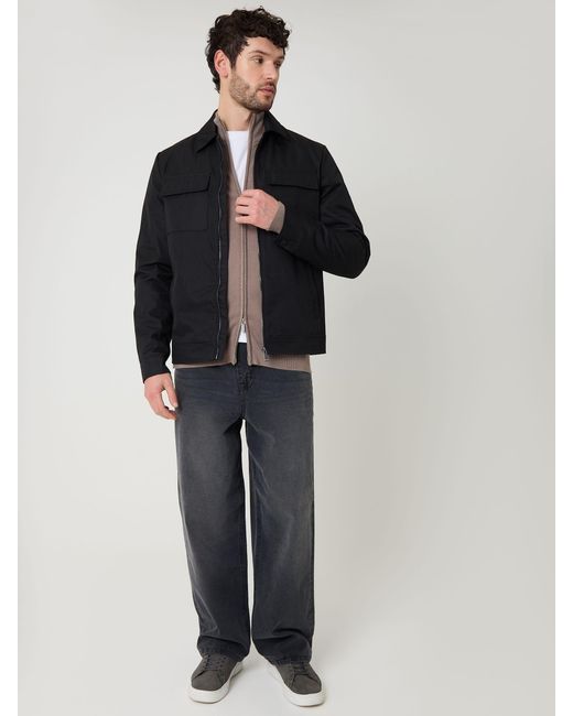 Threadbare Black Showerproof Lightweight Zip Up Jacket With Collar for men
