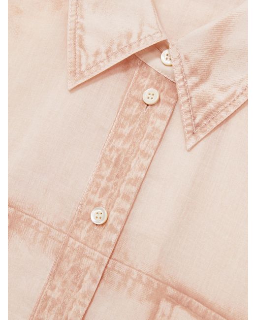 Reiss Pink Darcy Cotton Denim-Print Cropped Shirt