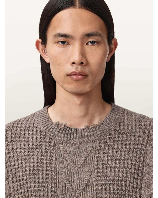 AllSaints Gray Allsaints Tenter Crew Neck Jumper for men