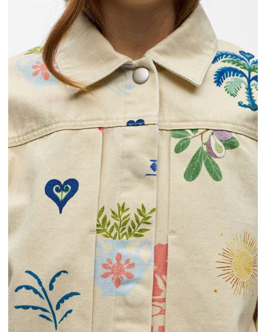 Object Natural Cream Printed Denim Jacket