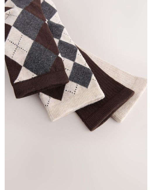 Next Natural Neutral Argyle Pattern Ankle Socks 4 Pack