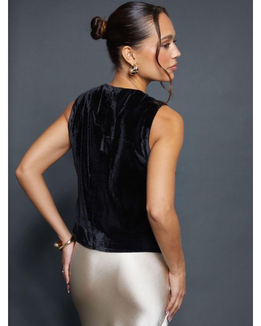 Threadbare Black Velvet Split Front Waistcoat