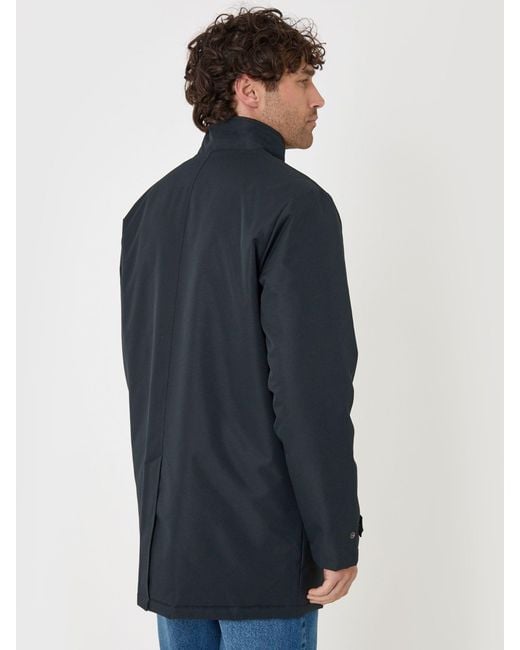 Threadbare Blue Longline Showerproof Funnel Neck Coat for men