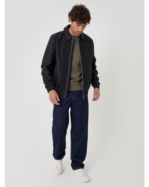 Threadbare Black Faux Leather Collared Jacket for men