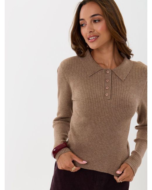 Threadbare Brown Ribbed Polo Neck Jumper