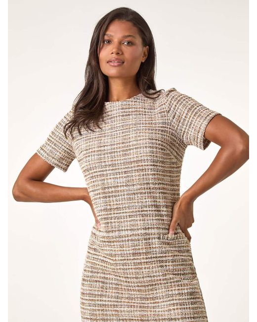 Roman Brown Textured Pocket Stretch Shift Dress