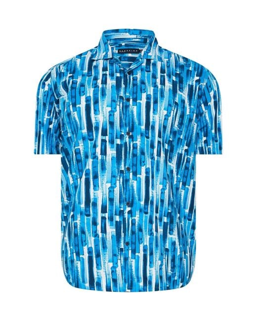 BadRhino Big & Tall Blue Peached Short Sleeve Cuban Collar 100% Cotton Shirt for men