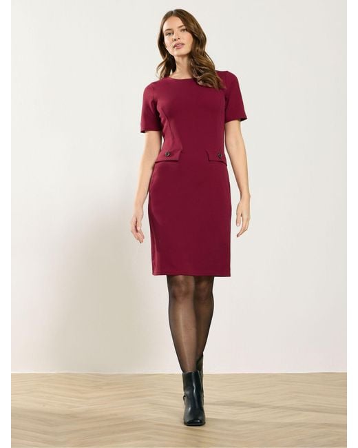 M Com Red Button Detail Work Midi Dress
