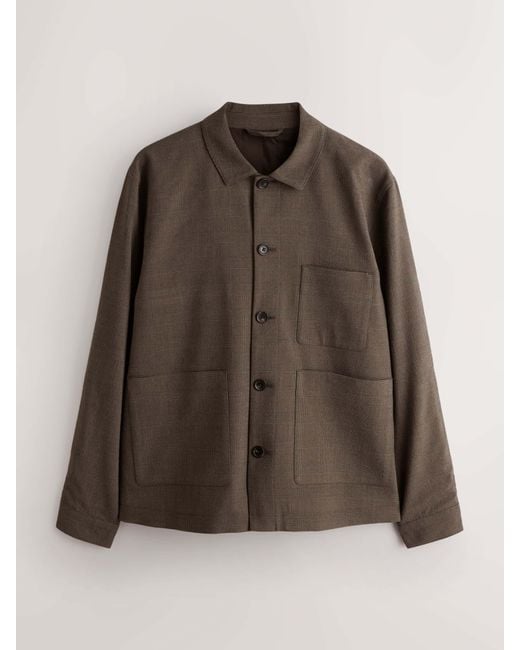 Next Brown N. Premium Check Chore Jacket for men