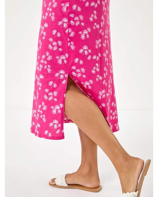 Roman Pink Dandelion Print Maxi Dress