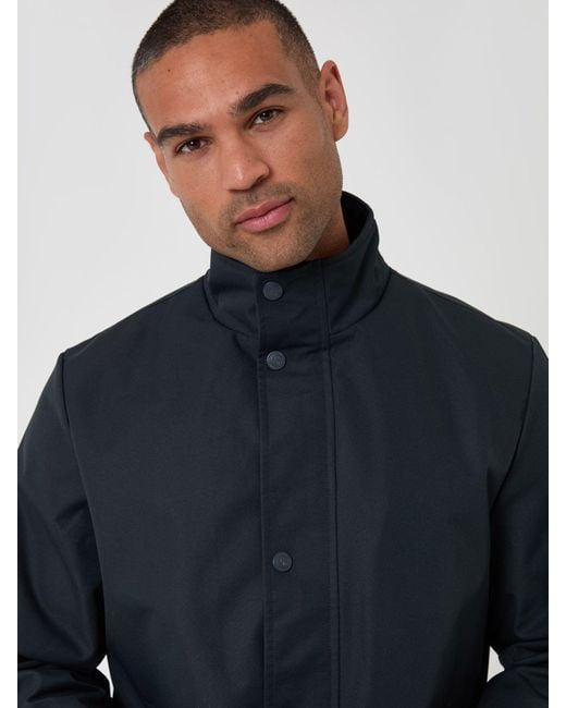 Threadbare Blue Showerproof Funnel Neck Longline Mac Jacket for men
