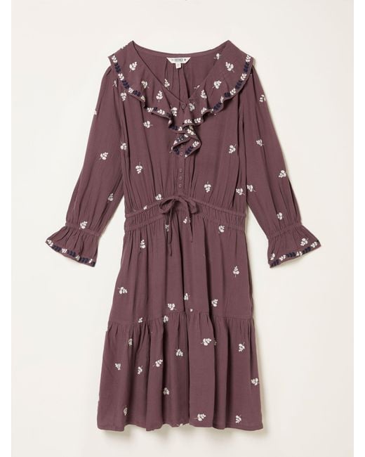 FatFace Brown Fatface Orla Regular Embroidered Dress