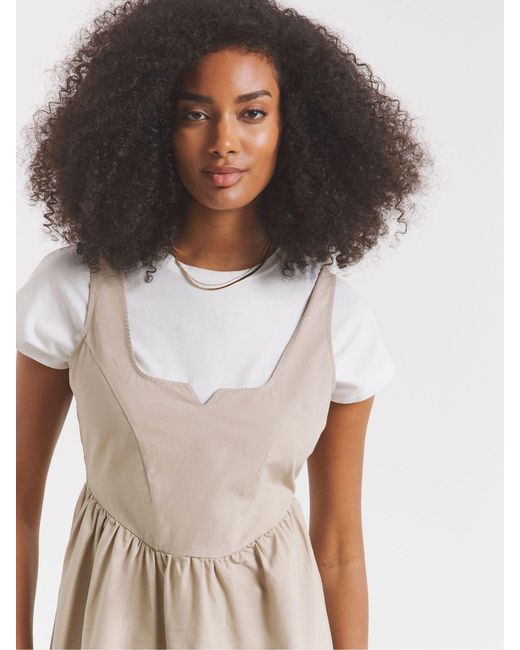 Simply Be Natural 100% Cotton Cargo Notch Neck Apron Midi Dress