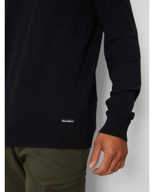 Threadbare Black Chrome Crew Neck Knitted Jumper for men