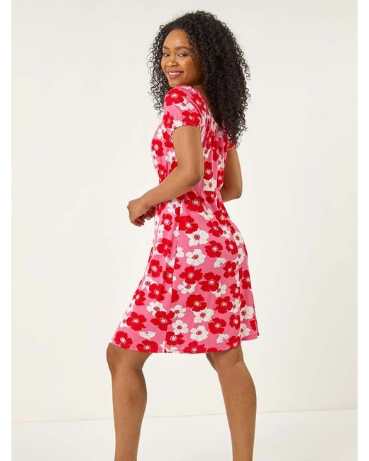 Roman Petite Floral Print Gathered Stretch Dress