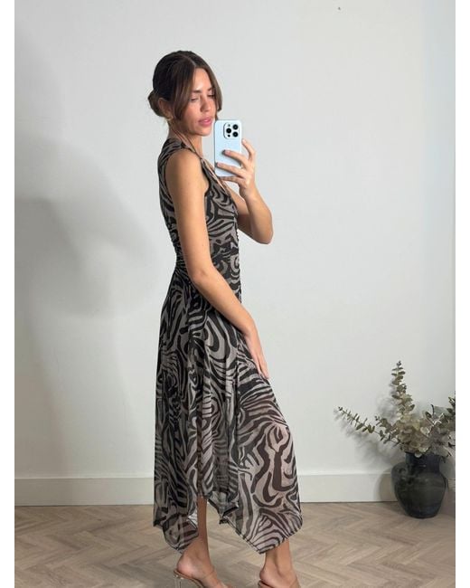 Style Cheat Black Senna V-Neck Ruched Animal Midi Dress