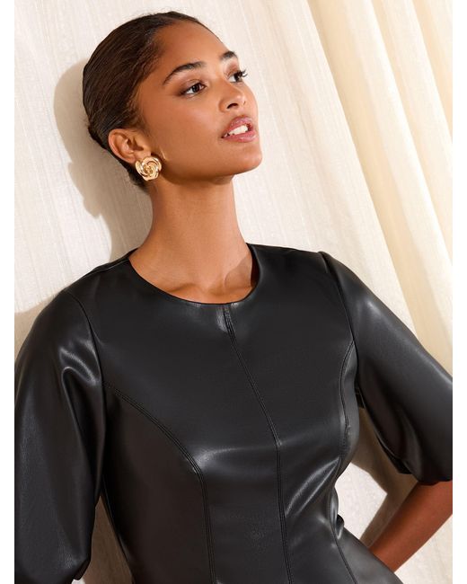 Friends Like These Faux Leather Puff Sleeve Mini Dress in Black | Lyst