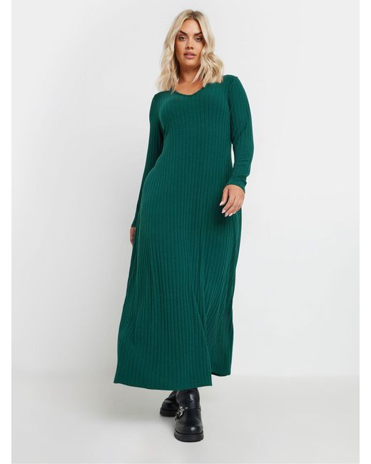 Yours Curve Women's Green Ribbed Maxi Dress