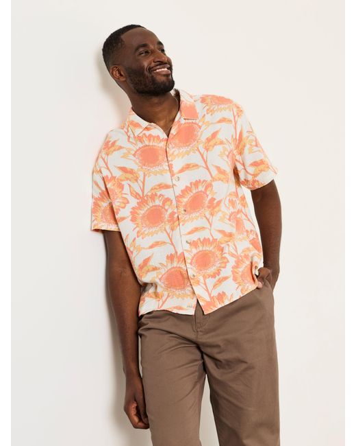 FatFace Natural Fatface Short Sleeve Relaxed Fit Sunflower Print Shirt for men
