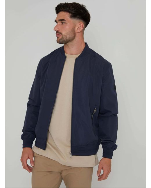 Threadbare Blue Showerproof Classic Bomber Jacket for men
