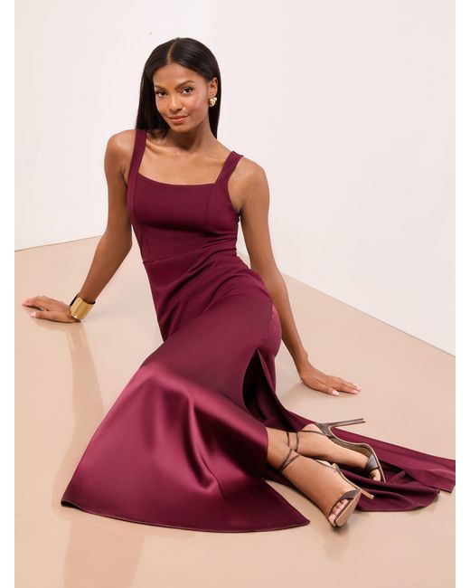 pink fishtail bridesmaid dresses Cowl Neck Fishtail Satin Midi Dress in Rose Pink