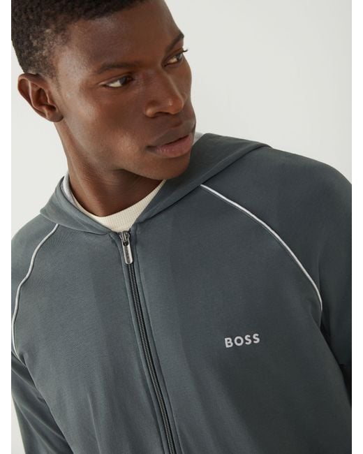Boss Gray Stretch Cotton Zip-Up Hoodie for men