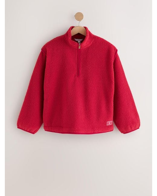 Next Red Quarter Zip Borg Jacket