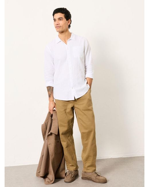 FatFace White Fatface Long Sleeve Linen Cotton Bugle Shirt for men