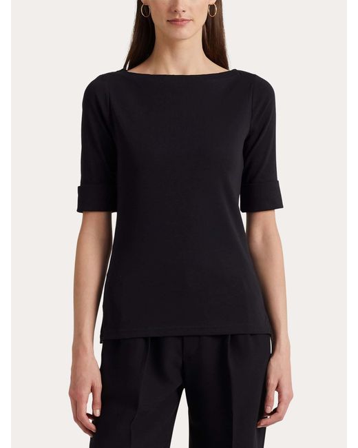 Ralph Lauren Black Judy Top Aus Stretch-Baumwolle Mit U-Boot-Ausschnitt