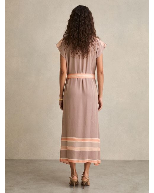 Reiss Gina - Coral Scarf Print Belted Midi Dress, Us 2 in