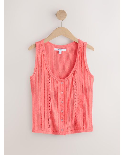 Next Pink Pintuck Button Through Jersey Sleeveless Vest