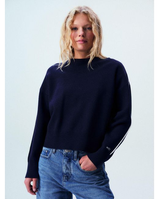 Self Blue Knitted Side Stripe Jumper