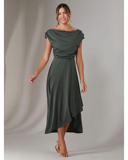 Jolie Moi Green Asymmetric Drape Midi Dress