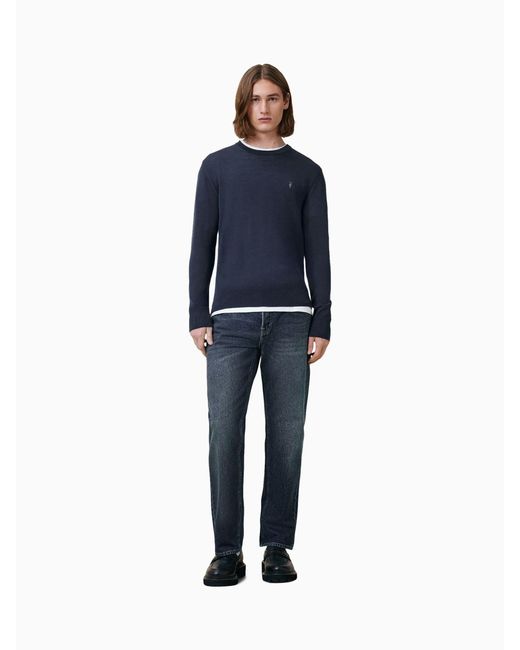 AllSaints Blue Allsaints Mode Merino Wool Crew Neck Jumper for men
