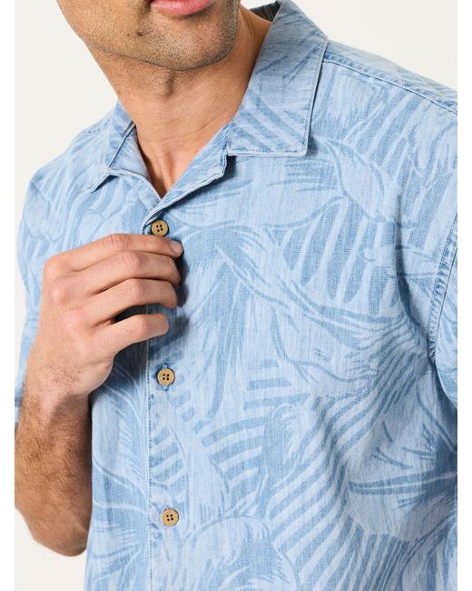 FatFace Blue Fatface Short Sleeve Relaxed Fit Jungle Chambray Shirt for men