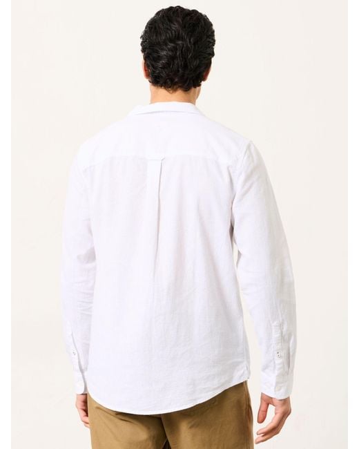 FatFace White Fatface Long Sleeve Linen Cotton Bugle Shirt for men