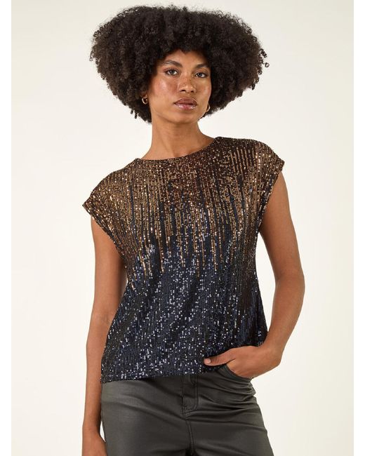 Roman Metallic Ombre Sequin Tunic Top