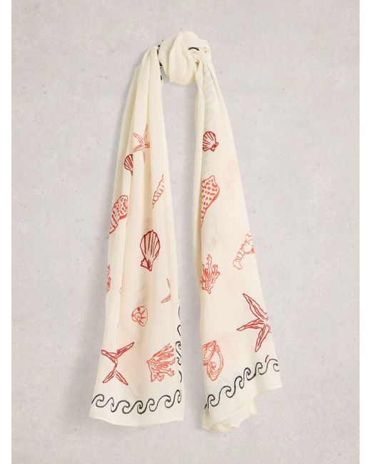 White Stuff Natural Embroidered Shell Scarf