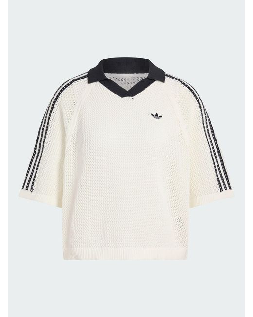 adidas Originals Originals Knitted Crochet Polo Shirt in White | Lyst
