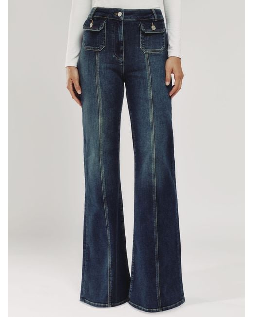 Reiss Blue Button-Pocket Flared Jeans