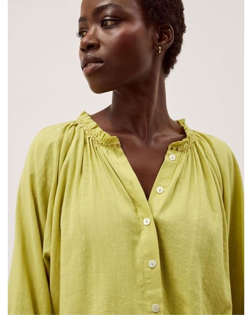 Monsoon Yellow Amber Bubble Hem Long Sleeve Blouse