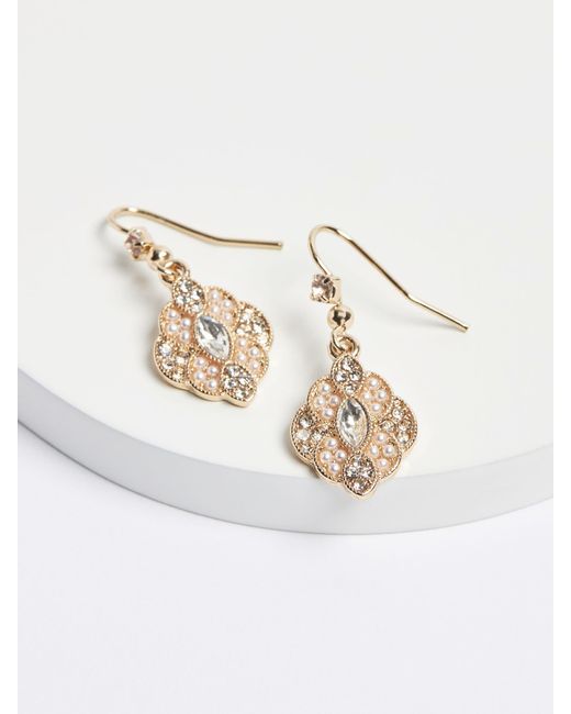 Next White Vintage Pearl And Sparkle Drop Earrings