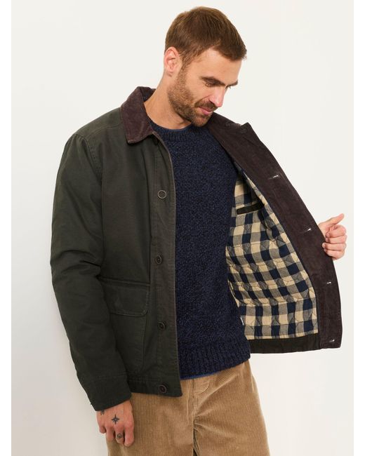 FatFace Green Fatface Khaki Canvas Barn Jacket for men