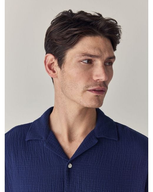 Next Blue 100% Cotton Relaxed Fit Short Sleeve Cheesecloth Shirt for men