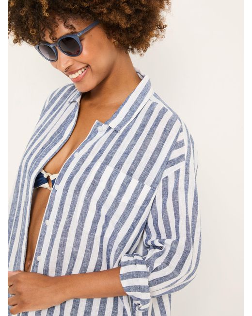 FatFace White Fatface Beachwear Stripe Longline Shirt
