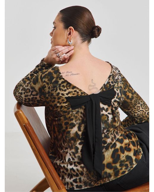 Simply Be Gray Leopard Print Bow Back Top