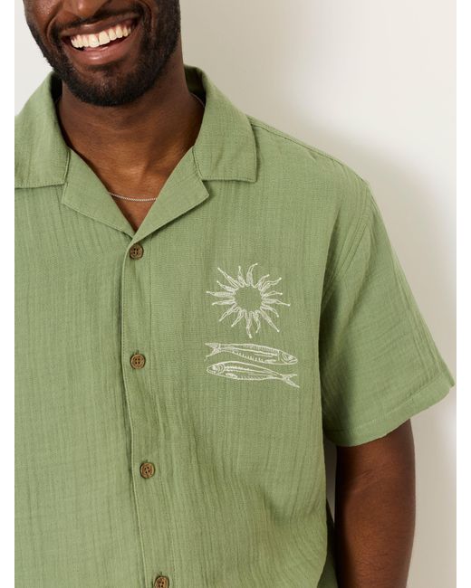 FatFace Green Fatface Short Sleeve Relaxed Fit Oliva Placement Embroidery Shirt for men